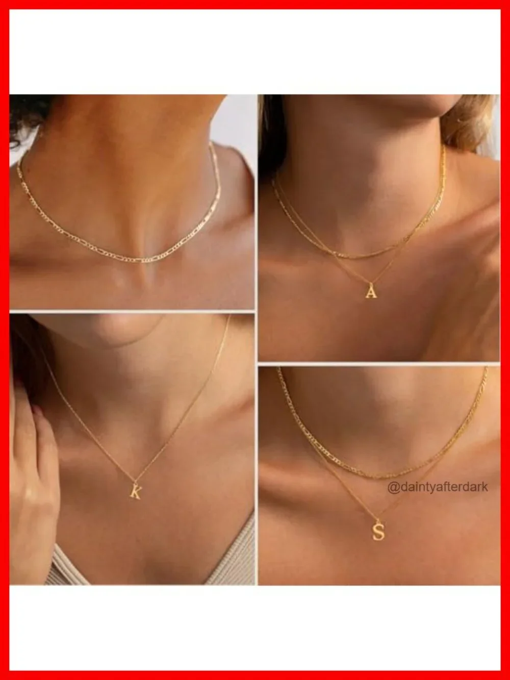 Gold Plated Layered Initial Pendant Necklace Set Dainty Figaro Chain Choker